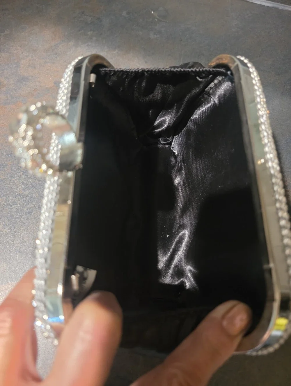 Silver Crystal Evening Clutch Bag with Ring Handle